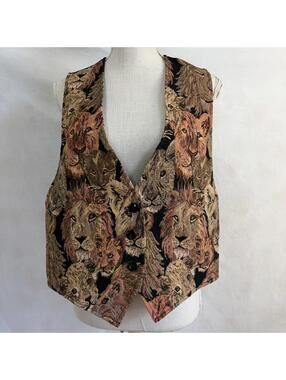 Big cats tapestry vest vintage 1990s sz large